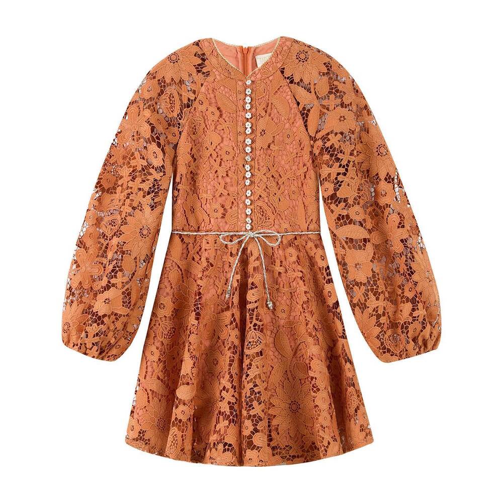 NEW MARLO kid's esme embroidered mini dress in cinnamon